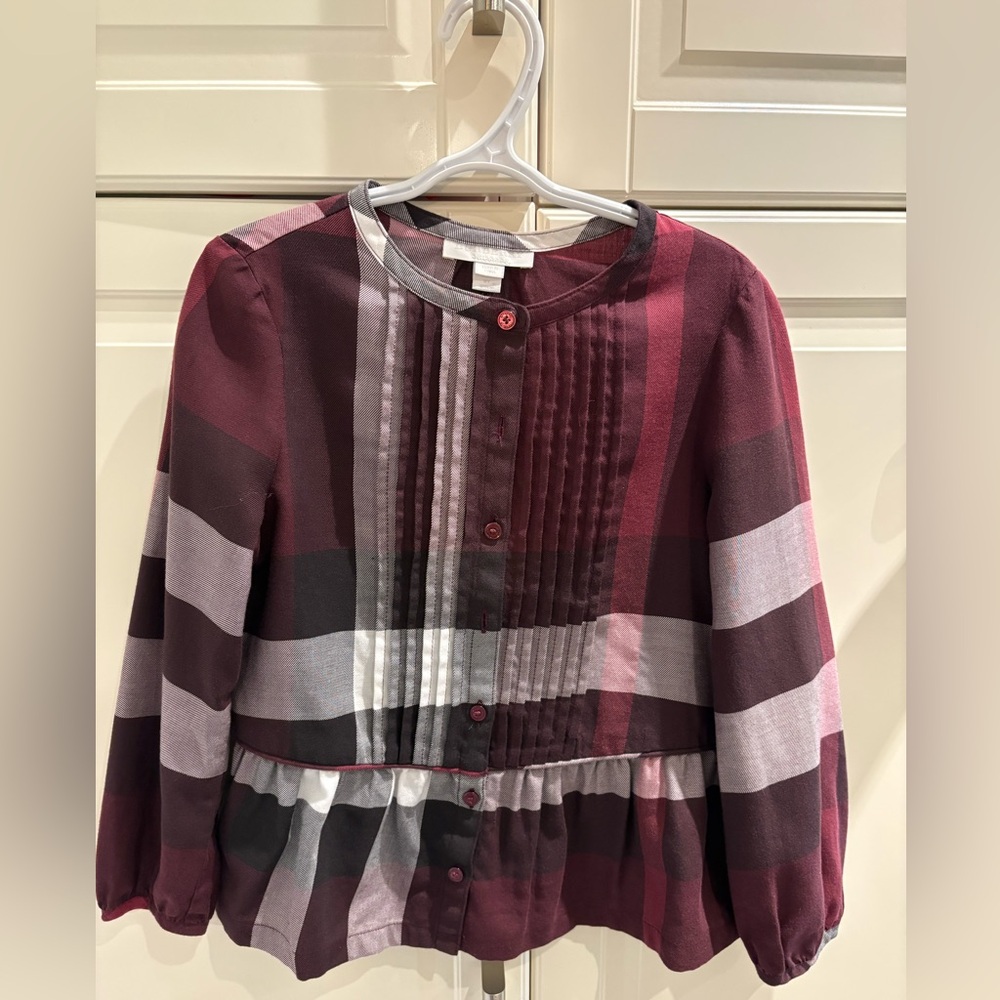 Burberry Burgundy and White Plaid Shirt